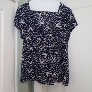 Anthropologie Odille navy blue flying birds top